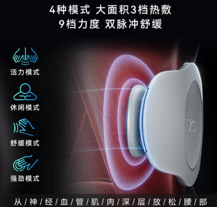 SKG 腰部按摩仪腰部按摩器 K3时尚款(2区电极片 双脉冲 聚能红光)高清大图