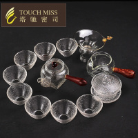 日式锤纹耐热玻璃花茶茶壶茶具套装加厚透明泡茶壶茶杯