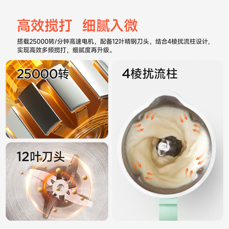 anKale 迷你破壁豆浆机AJL-PB10绿色850ml不锈钢家用五谷杂粮免煮直饮多功能全自动榨汁料理机高清大图