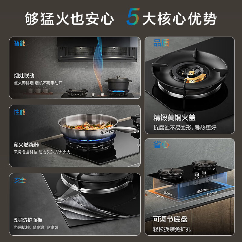 老板ROBAM顶侧双吸烟灶套装 5.2KW直燃火 一级能效全进风嵌入式挥手感应 27A15-D1P+55B7A-D2高清大图