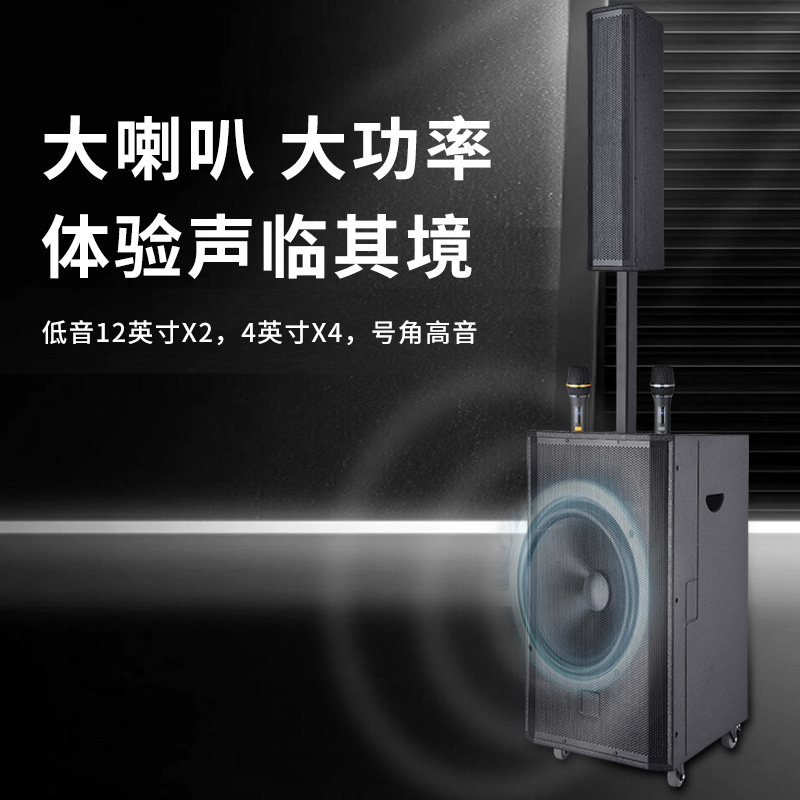 润普Runpu会议扩声拉杆音箱三分频双12英寸低音野外作训户外扩音带话筒专业拉杆音响音箱RP-S-ZLG12S高清大图