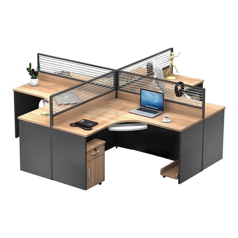 震海办公家具十字型四人位办公桌带柜子组合屏风工位电脑桌现代简约