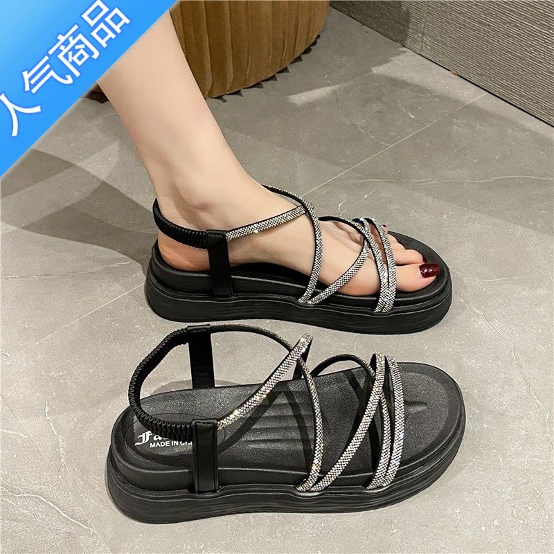 SUNTEK仙女风海边沙滩罗马凉鞋女2023年新款夏季外穿平厚底显气质配裙子图片