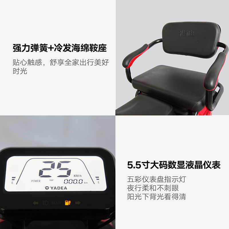 雅迪电动三轮车48V20A乐酷2020雅迪电瓶三轮铅酸代步车 新塔夫绸白