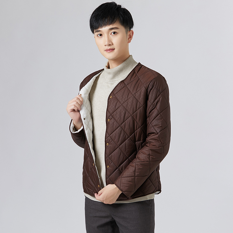 yuansu棉衣男短款小棉袄内穿羊羔绒打底加绒加厚长袖防寒服青年保暖