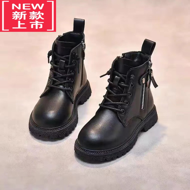 可莉允女童马丁靴2022新款皮靴加绒童鞋儿童靴子宝宝短靴小女孩鞋子