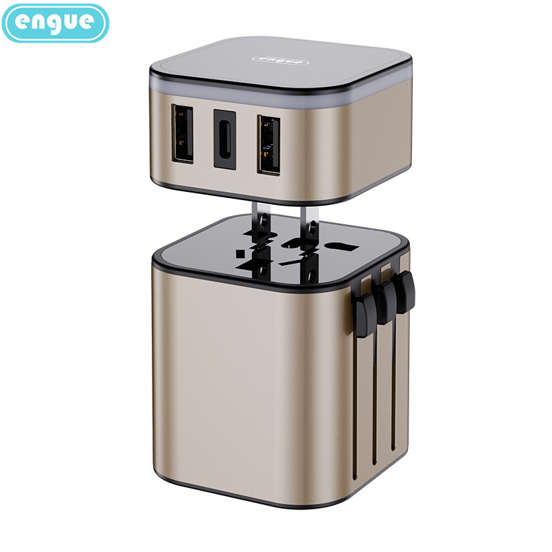 engue恩谷 劲量3.4A双USB+Type-c全球转换插头EG-701金色高清大图