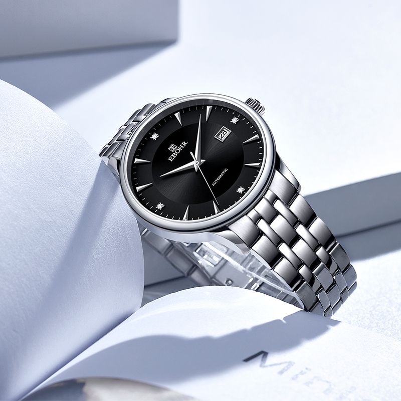 依波ebohr大开面太阳纹表盘机械机芯单日历男款3648