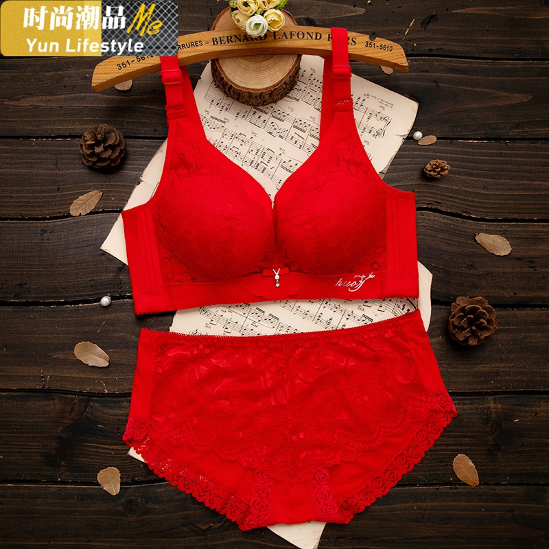云无心(yunwuxin)文胸套装 yunwuxin本命年大红色内衣套装女都市结婚