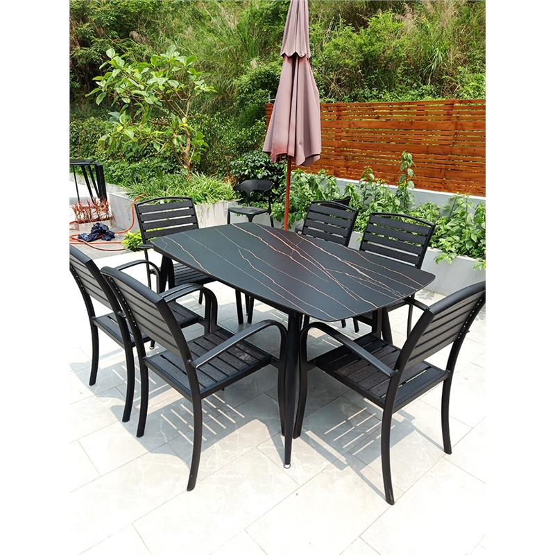 桌椅庭院别墅花园露台休闲闪电客露天塑木椅岩板桌北欧室外外摆桌椅