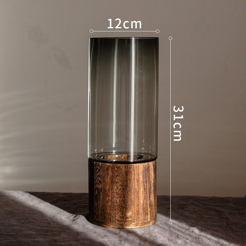 掬涵轻奢木托玻璃花瓶高档客厅插花鲜花水养透明花器干花餐桌摆件bl报价 参数 图片 视频 怎么样 问答 苏宁易购