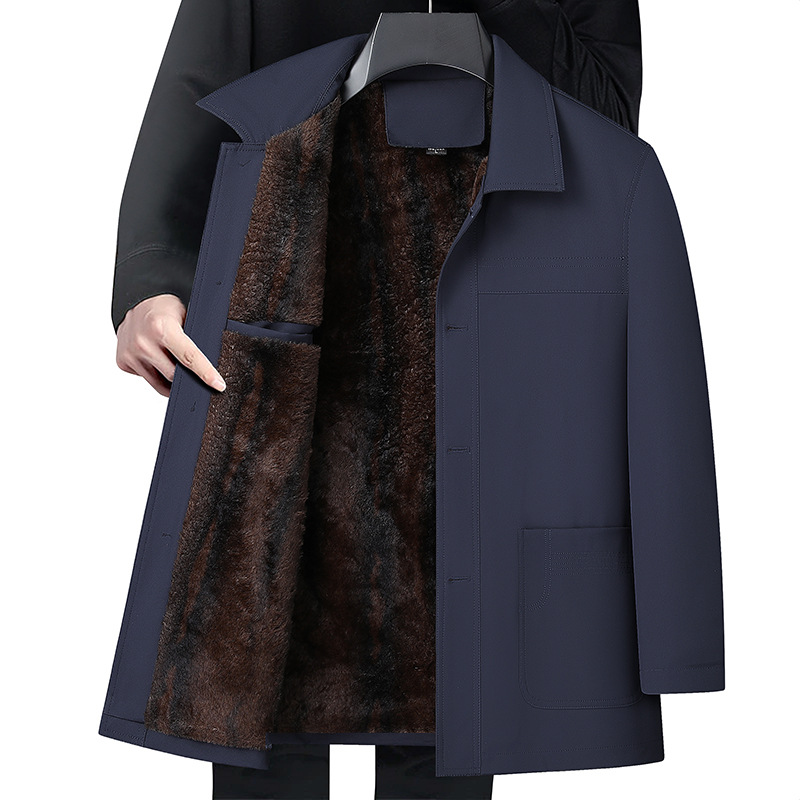 爸爸冬季外套加绒加厚夹克衫外套中老年爷爷休闲商务翻领秋冬上衣高清大图