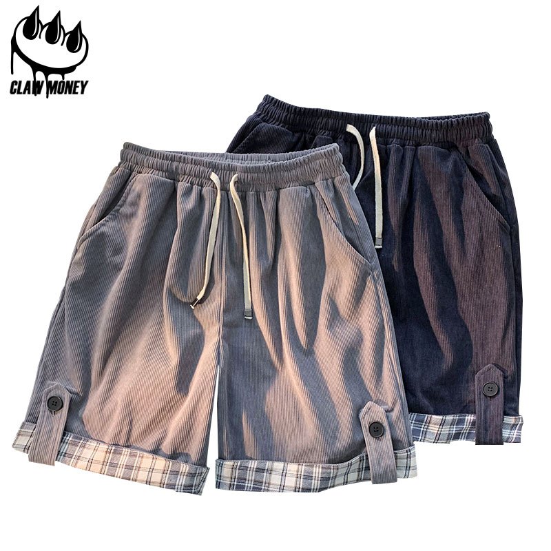 CLAW MONEY 短裤男夏季港风灯芯绒休闲宽松五分裤休闲百搭工装裤