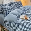 水洗棉被套150X200X230被罩双人被子套格子简约宿舍学生被芯罩夏 200X230被套+一对枕套 复古蓝格