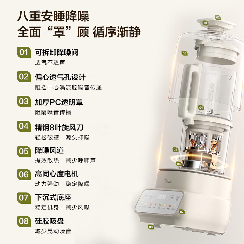 美的破壁机大容量玻璃机身材质超强动力触摸操作定时功能搅拌机破壁机 MJ-PBX50-Y1高清大图