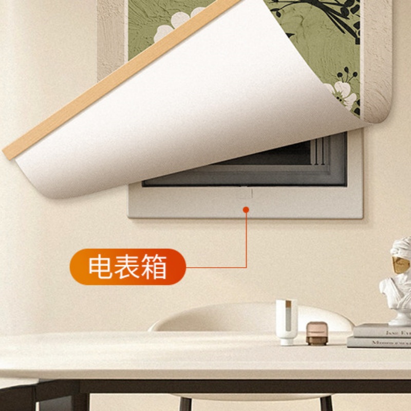 新中式禅意荷花装饰挂画办公室书房茶室壁画电表箱遮挡布艺卷轴画 23064好运莲莲A 30*60CM高清大图