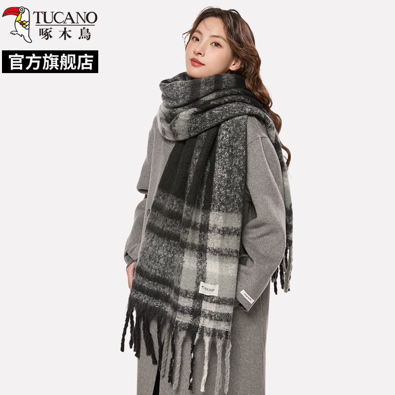 啄木鸟2025春新款围巾女加厚保暖情侣学生百搭黑白格子披肩围脖春高清大图