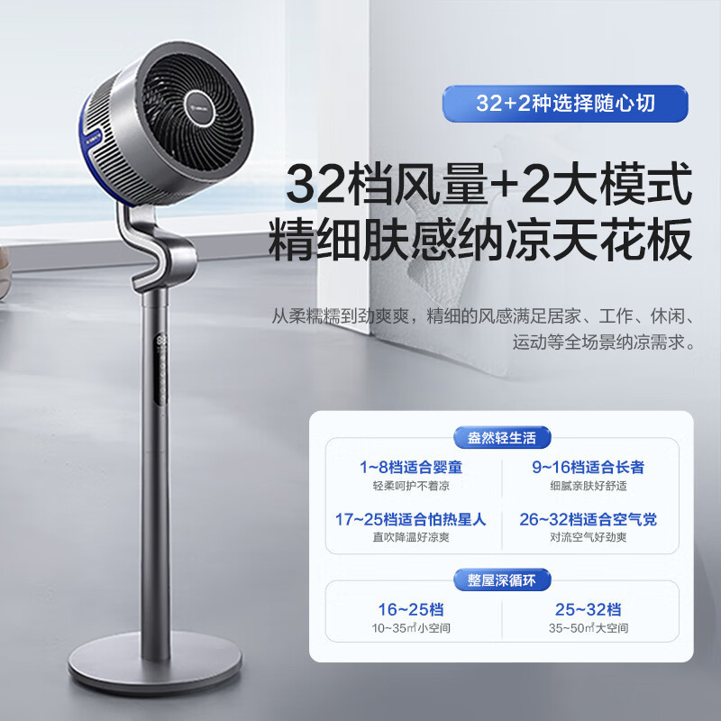 艾美特(AIRMATE)空气循环扇等离子除菌磁吸滤网电风扇32档大风力落地扇低噪轻音FA23-SRDI129 语音+遥控