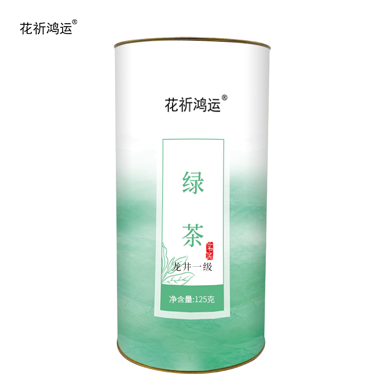 花祈鸿运绿茶龙井一级125g桶高清大图
