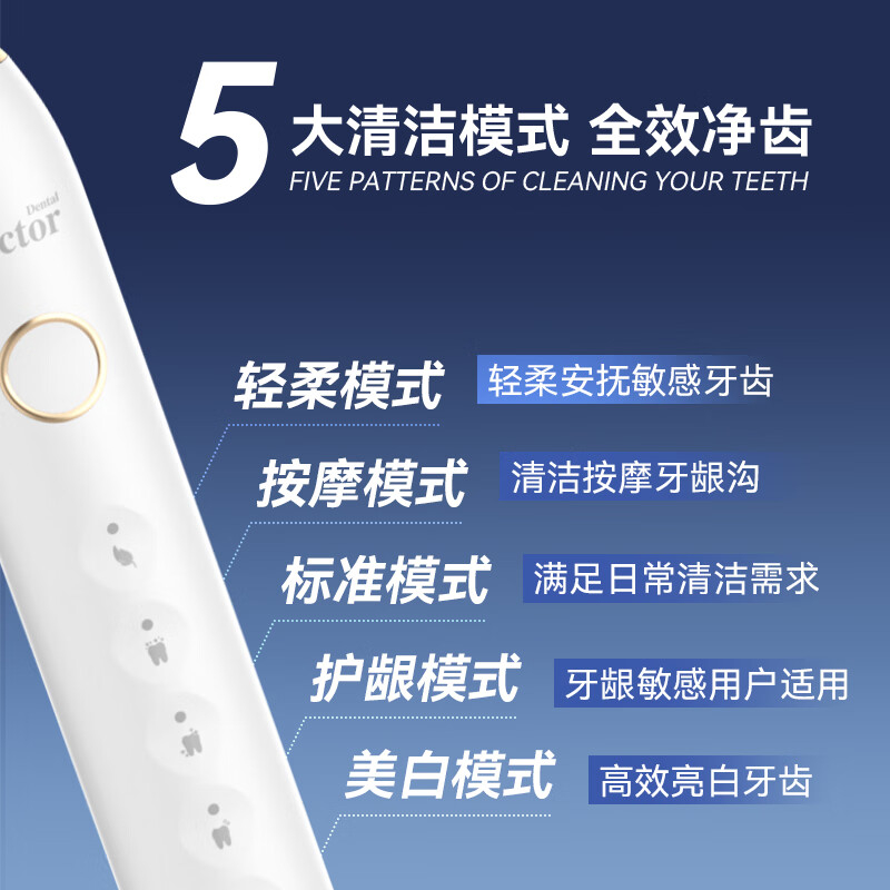 牙博士深洁柔感智能声波电动牙刷(白色)高清大图