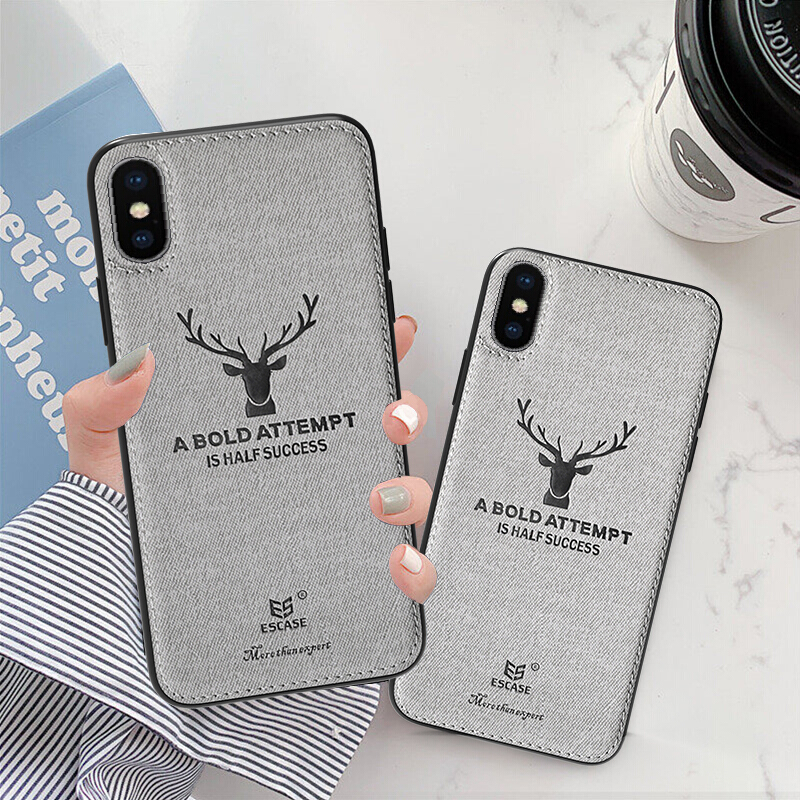 ESCASE 苹果x/xs手机壳iphonex/xs保护套防摔自营 个性男女通用创意全包边软壳贴皮背壳 ES-19麋鹿灰
