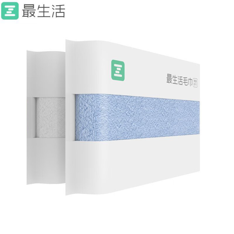 最生活毛巾纯棉男女士洗脸洗澡新疆棉长绒棉洗脸巾纯棉吸水 34*76cm120g白色+蓝色