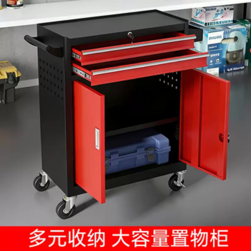 锦北多功能可移动工具车汽修抽屉式工具柜车间维修工具箱 七抽黑红高清大图