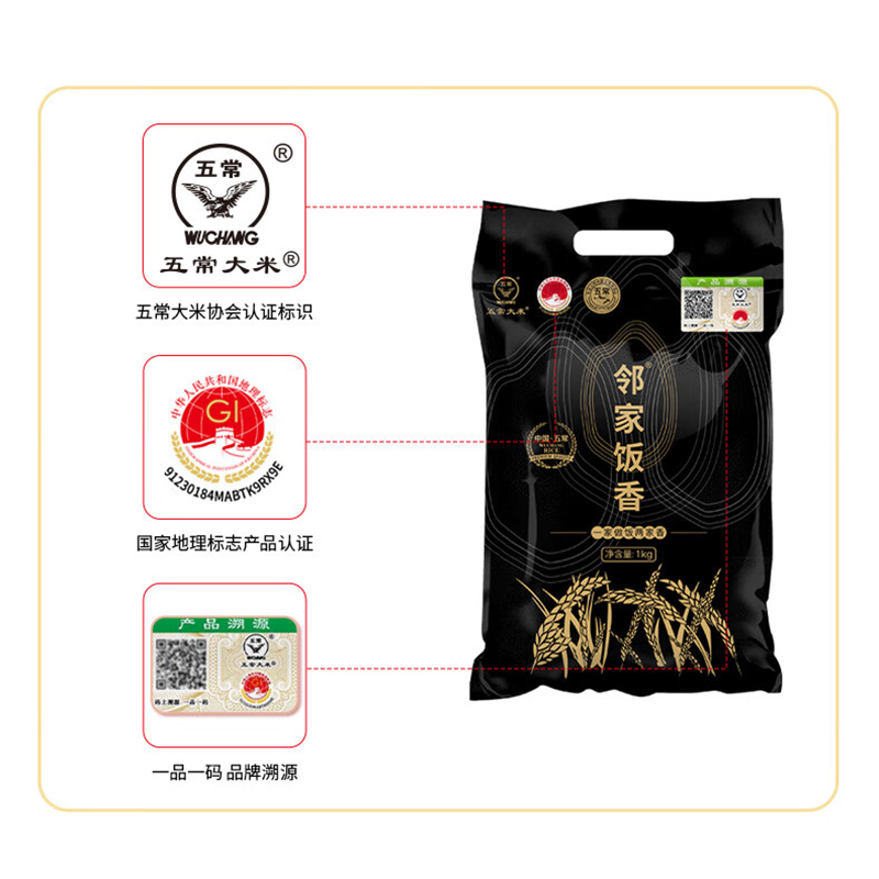 邻家饭香大米香龙凤山核心产区五常大米稻花香2号1kg*1袋LJFX31高清大图