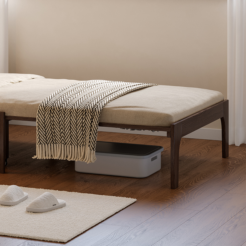 全友家居北欧原木风橡木实木伸缩沙发床卧室小户型单人床高清大图