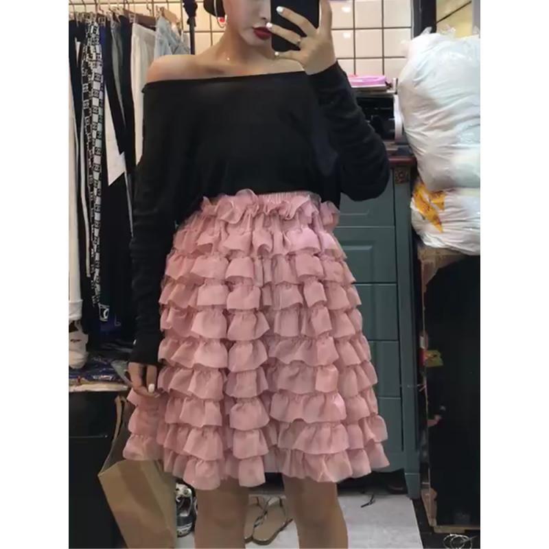 2018新款裙子女高腰显瘦拼接裙韩版纯色半身裙短裙女夏粉色均码