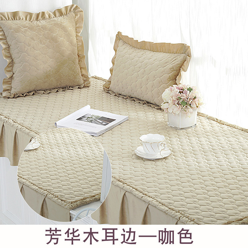 美帮汇加厚飘窗垫定做窗台垫毛绒防滑北欧阳台垫子飘窗毯卧室公主榻榻米 芳华-驼色木耳边 (70宽+18裙摆)*180cm长一条
