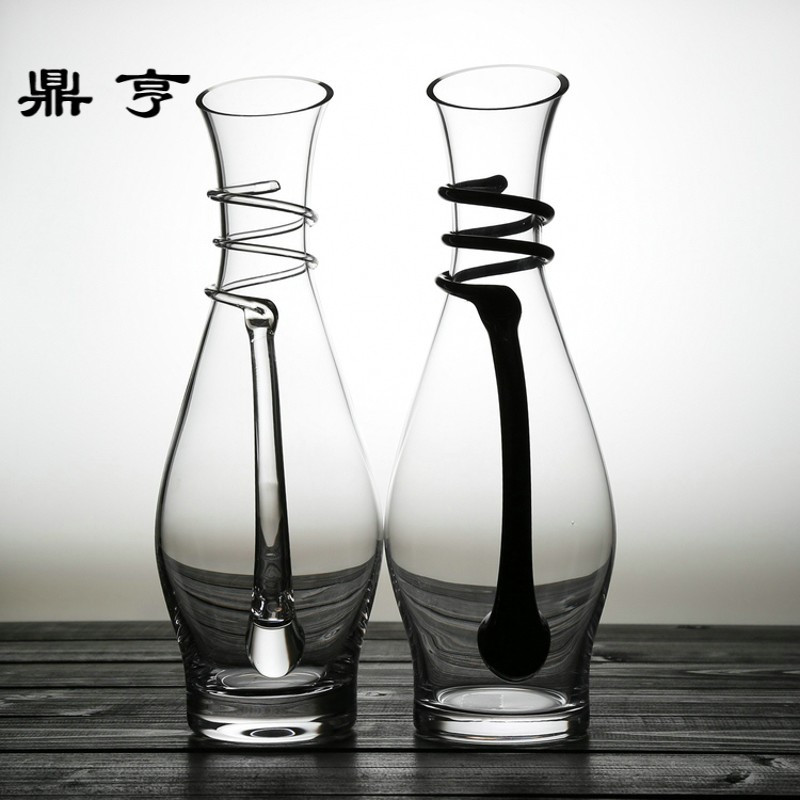 鼎亨包邮山西无铅水晶玻璃斜口酒壶带把红酒盛酒器倒酒器