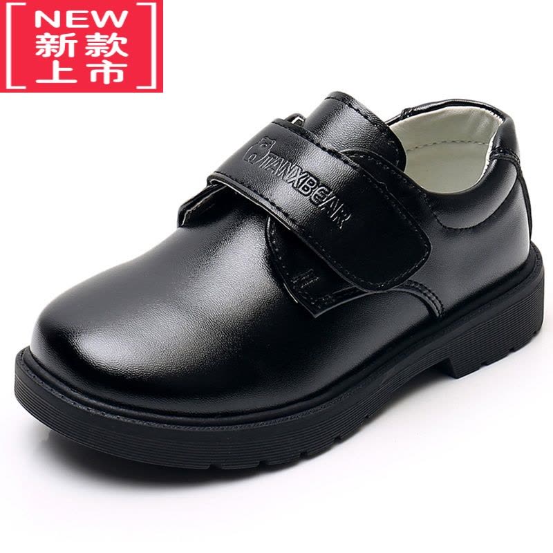 可莉允儿童男童男孩子中小学生幼儿园学校礼仪表演亮镜光面圆头黑色皮鞋运动休闲鞋图片