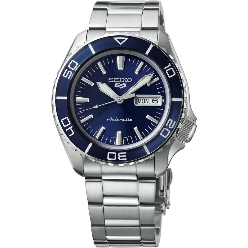 SEIKO/精工新款5号时尚系列男士手表钢带防水夜光蓝表盘男士自动机械表