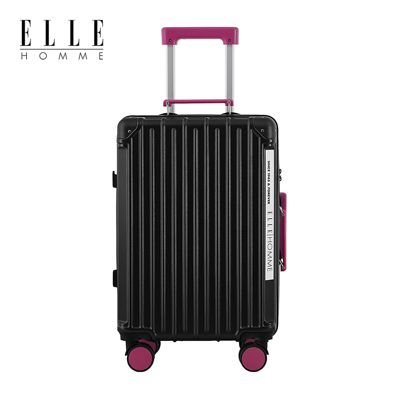 ELLEHOMME 减震刹车轮旅行箱时尚撞色行李箱创意大容量拉杆箱防撞包角密码箱20寸玫黑色 EH2530 ||高清大图