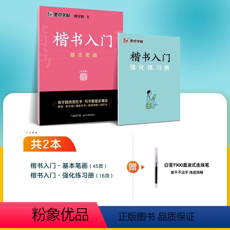 楷书入门(基本笔画)+赠白雪直液式走珠笔 【正版】墨点楷书字帖练字成人荆霄鹏硬笔书法临摹练字帖大学生成年男初学者入门基础