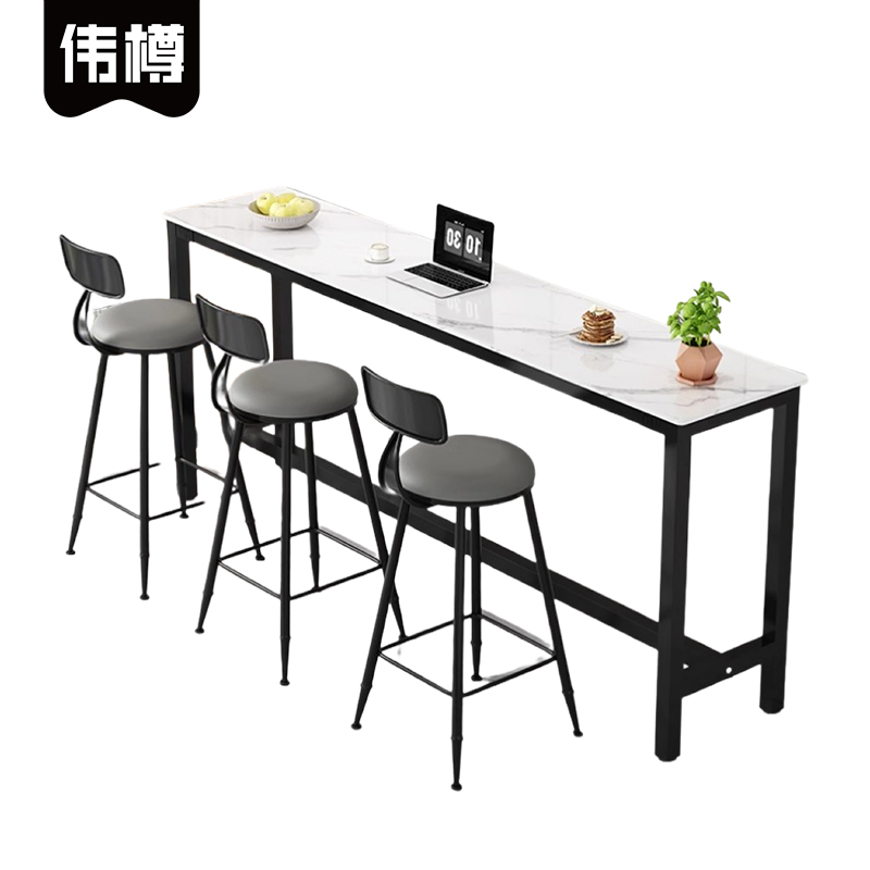 伟樽岩板吧台桌160*40*105cm+椅子*3套高清大图