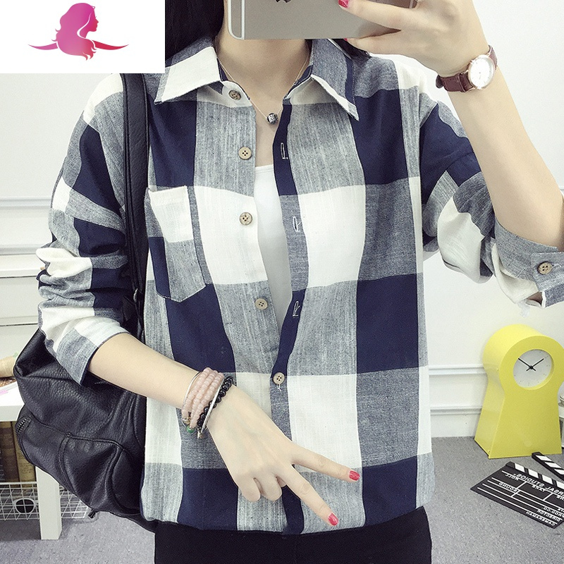 艳如飞港味复古秋季格子衬衣韩版显瘦宽松很仙的洋气外套女衬衫开衫上衣衬衫