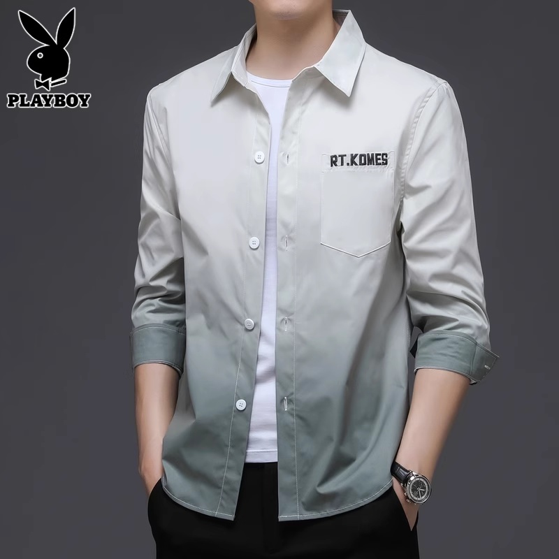 花花公子长袖衬衫男士2025年春季上衣服潮流免烫休闲衬衣外套花免高清大图