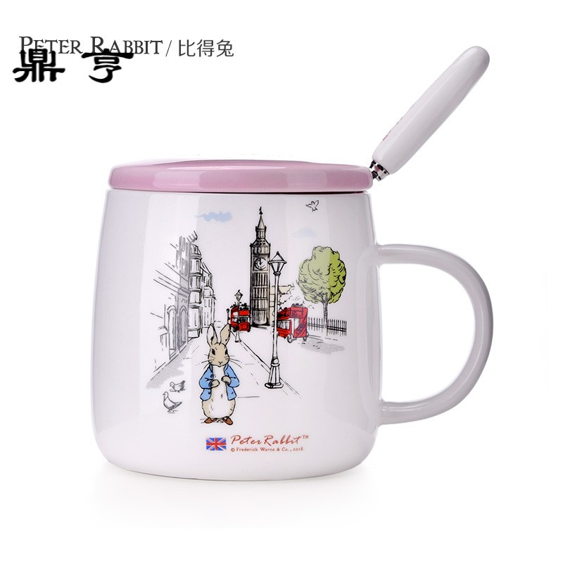 鼎亨英国陶瓷马克杯带盖勺潮流可爱杯子女学生韩版水杯咖啡杯