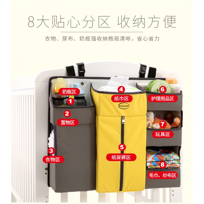 婴儿床挂袋收纳袋床边尿布尿片袋储物袋多功能床头置物架收纳袋 三维工匠高清大图