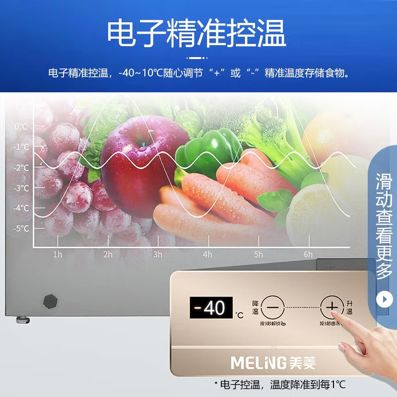 美菱(MELING)BC/BD-418DTE卧式电脑控温冰柜 单温冷冻冷藏转换大冷柜 厨房商用保鲜设备