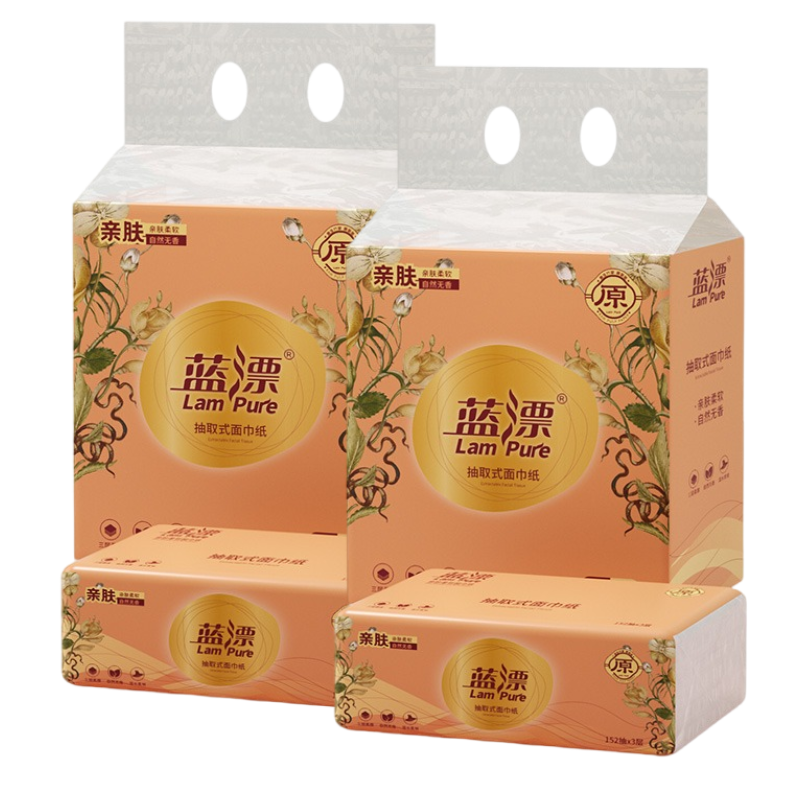 蓝漂(Lampure) LP-6677 205mm*190mm*456张(3层)3包*1提 面巾纸 白色高清大图