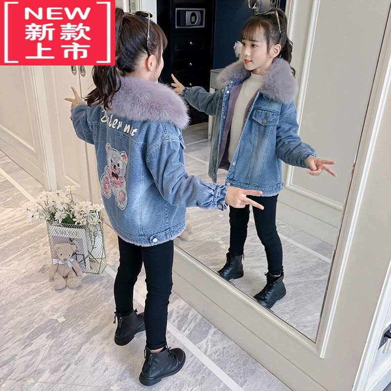 可莉允女童外套秋冬款2022儿童中大童牛仔衣加绒加厚洋气时髦冬装棉衣服棉服图片