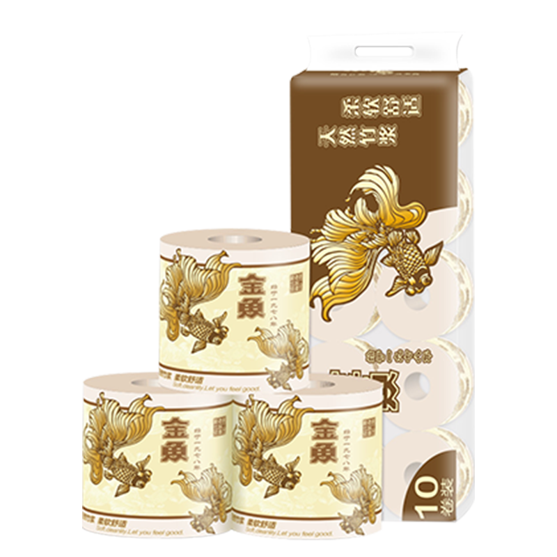 金鱼牌 竹浆经典有芯小卷纸 国潮老北京家用卫生纸 4层160节卫生纸*10卷
