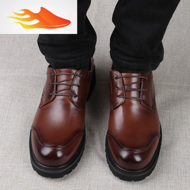 fishbasket商务大头皮鞋男士英伦时尚圆头皮鞋男春秋内增高休闲男鞋子