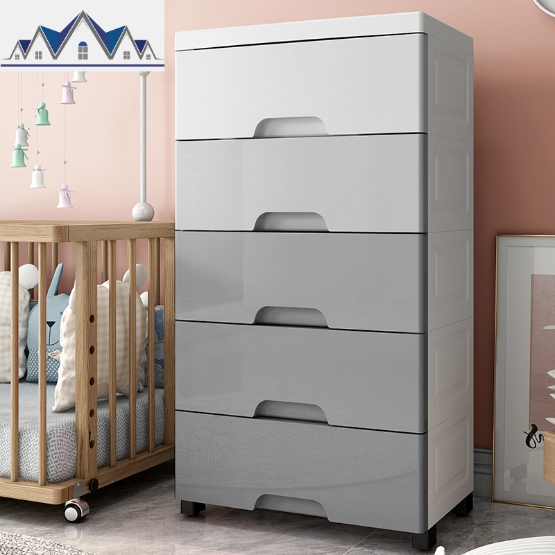 顺丰45宽塑料床头抽屉式收纳柜子储物多层宝宝儿童衣柜玩具柜 三维工匠 45cm面宽-渐变灰5层