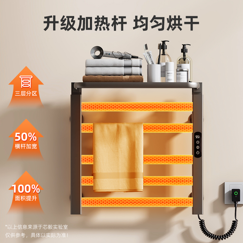 SIOYIE芯毅 智能电热毛巾架家用浴室卫生间毛巾杆电加热恒温浴巾烘干置物架免打孔安装R335(自行安装)高清大图