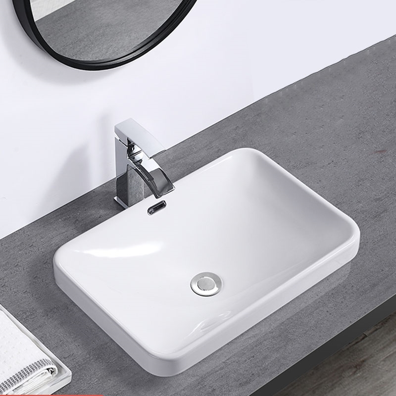 锦兆家居台中盆半嵌入式洗手盆家用陶瓷洗脸盆方形台盆台上盆椭圆形洗