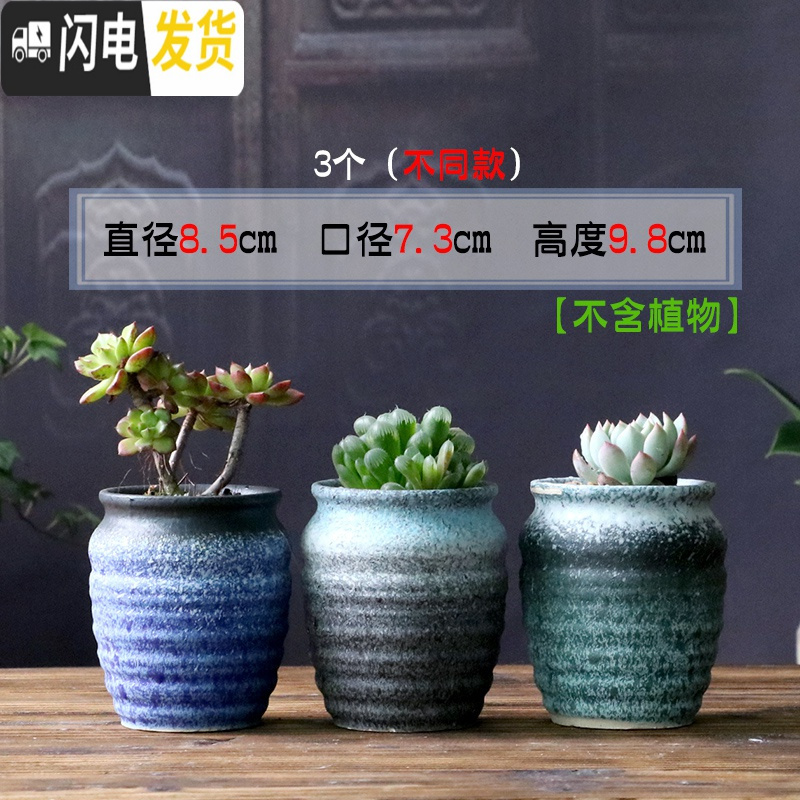 三维工匠多肉花盆陶瓷粗陶透气创意简约多肉创意复古小老庄植物多肉盆 单个306复古(青绿泡釉) 中等花盆容器高清大图